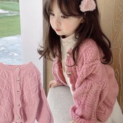女童毛衣秋冬外套开衫，洋气2023款中小童粗毛线，网红宝宝麻花针织衫