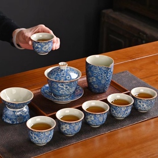 景德镇青花茶具套装三才盖碗，高档汝窑茶具套装，家用茶杯茶具全套