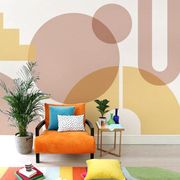 现代莫兰迪色系墙纸几何拼色简约轻奢直播壁布客厅电视背景墙壁画