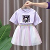 库洛米宝宝公主套裙2023夏季纯棉短袖女童洋气网纱裙kuromi两件套