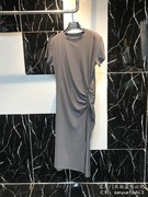 褶皱显瘦气质设计感铁灰色，纯棉圆领宽松短袖，t恤连衣裙女夏长裙