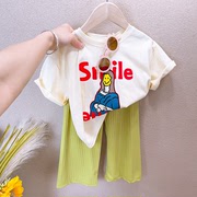 女童纯棉圆领印花T恤2024夏季韩版修身小女孩宝宝短袖上衣潮