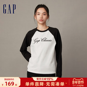 Gap女装冬季LOGO纯棉亲肤宽松长袖T恤运动洋气休闲上衣836111