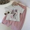 女童韩版猫咪短袖t+粉色，休闲裤套装2024夏女宝洋气两件套网红童装