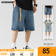 viishow夏季港风牛仔短裤，男生潮流直筒，五分裤潮牌薄款宽松休闲裤