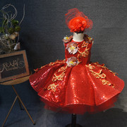 儿童礼服红色新年礼服女童短款蓬蓬裙主持走秀元旦喜庆表演演出服