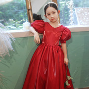女童泡泡袖公主裙红色甜美蓬蓬裙儿童走秀礼服裙钢琴宝宝高端洋气