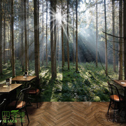 3d立体森林墙纸大自然风景餐厅，咖啡厅视觉延伸空间，墙布背景墙壁纸