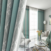 2020北欧条纹简约现代雪尼尔棉麻遮光客厅卧室阳台仿拼接窗帘