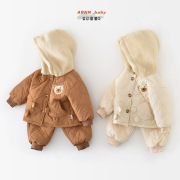 宝宝棉衣套装婴幼儿，小熊连帽绗棉保暖冬装连帽35208