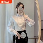 新中式国风立领衬衫女2024春季复古设计感小众盘扣衬衣原创