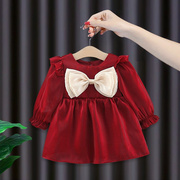 6一12月婴儿裙子冬款1-3岁女童洋气连衣裙春秋款2宝宝红色公主裙