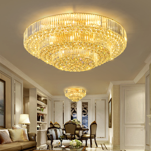 欧式客厅大灯水晶吸顶灯圆形金色2021年三层1.8m酒店大厅灯具
