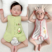 琵琶衣婴儿夏季薄款四个月女宝宝男夏装三连体衣婴幼儿护肚琵琶服