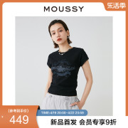 MOUSSY 2024夏季美式复古辣妹蕾丝花边短袖T恤028HSZ90-0631