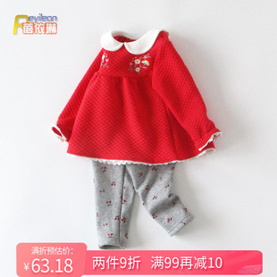 小女童宝宝早春装红色加绒两件套装公主婴幼儿童1岁3过年衣服可爱