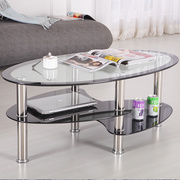 创意椭圆形茶几小户型，钢化玻璃白色黑色客厅茶几沙发，简约现代茶桌