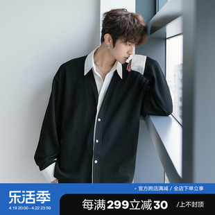 CHICERRO西西里男装春季韩版男士设计感假两件外套高级感休闲衬衫