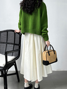 绿色短款毛衣外套女2023秋季女装慵懒风宽松圆领开衫针织上衣