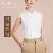 限量版高端圆领收褶无袖，衬衫女夏季减龄显瘦百搭雪纺衬衣上衣