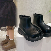 女童靴子冬季时尚公主鞋儿童黑色大棉皮靴小童加绒男童英伦风短靴