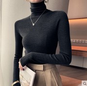 韩国黑色高领打底衫女秋冬内搭修身毛衣2021洋气长袖针织上衣