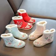 冬季加绒雪地短靴女民族风女童，老北京儿童，布鞋棉鞋靴子汉服绣花