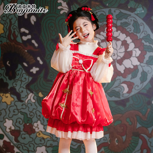 女童公主裙冬季2023儿童，洋气新年红色连衣裙，花苞毛衣裙子