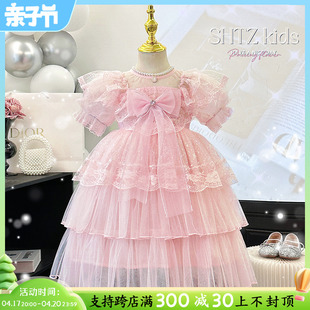 女童连衣裙夏季女孩短袖洛丽塔蕾丝公主裙儿童超仙粉色蓬蓬裙