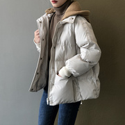 法式2023冬季羽绒棉服，女减龄重工毛线帽韩版外套女加厚保暖潮