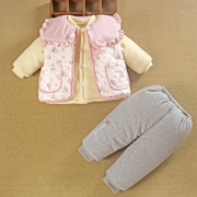 一岁半女宝宝秋冬装外出棉服分体婴儿衣服加厚棉衣三件套装季