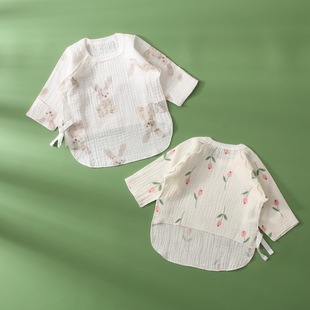 婴儿夏季纯棉纱布，薄款半背衣宝宝系带开衫，上衣新生儿小兔和尚服