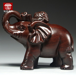 黑檀木雕刻大象摆件一对家居玄关店铺木象装饰工艺品新居开业送礼
