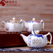青花瓷玲珑蜂窝茶壶陶瓷功夫，茶具套装水晶镂空西施，壶紫砂茶壶茶杯