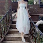 超仙的白色抹胸连衣裙网纱性感仙女裙可盐可甜气质露肩裙子女夏季