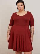 220斤plussize大码女装连衣裙，红色中长款修身显瘦长袖春夏季裙子