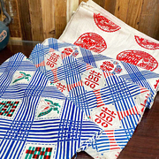 中国风上海手织布碎花布纯棉老布喜字，印花图案土布组dir布料面料