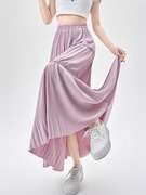 紫色百褶拼接蛋糕半身裙，女夏季2024松紧高腰，垂感a字伞裙长裙
