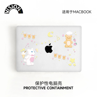V-SION可爱卡通小熊透彩壳适用于苹果macbookpro保护壳202314寸macbook套air13外壳笔记本mac电脑保护套