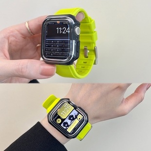 JUNMI适用于苹果手表iwatch 987代拉丝纹硅胶纯色表带apple watch654 SE运动舒适男女款通用表壳软防摔透气