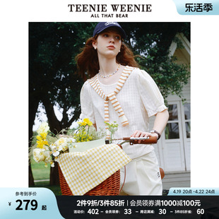 TeenieWeenie小熊夏季娃娃衫上衣女纯色白色短袖暗纹轻薄衬衫