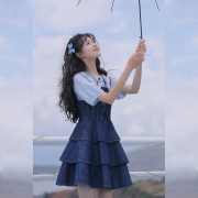 玲玖法式复古牛仔吊带蛋糕裙设计感小众裙子收腰显瘦连衣裙女夏