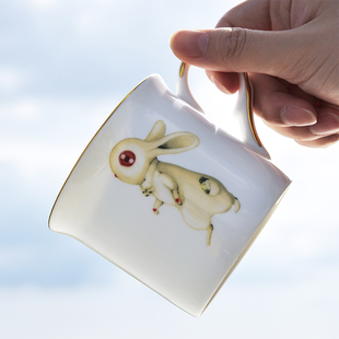 妙HOME金边描金卡通骨瓷马克杯情侣对杯可爱兔子水杯咖啡家用杯子