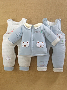3一6个月12婴儿加厚棉服袄款0秋冬装，4男宝宝衣服背带裤三件套装季