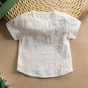 女宝宝t恤 纯棉纱布短袖夏季1婴儿半袖上衣服3岁男儿童套头打底衫