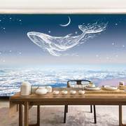 3D立体线条手绘鲸鱼墙纸客厅电视背景墙壁纸卧室抽象装饰壁画墙布