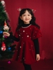 女童秋冬装圆领丝绒泡泡袖，钉珠短袖裙，儿童红色圣诞节礼服连衣裙子