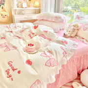 定制儿童床上用品四件套女孩，纯棉全棉公主风，粉色床单被套三件套床