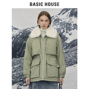 Basic House/百家好2022秋冬毛领中长款棉服外套B0142B50912