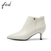 fed高跟短靴冬季靴子尖头法式女士气质真皮白色短靴919-ZF359
